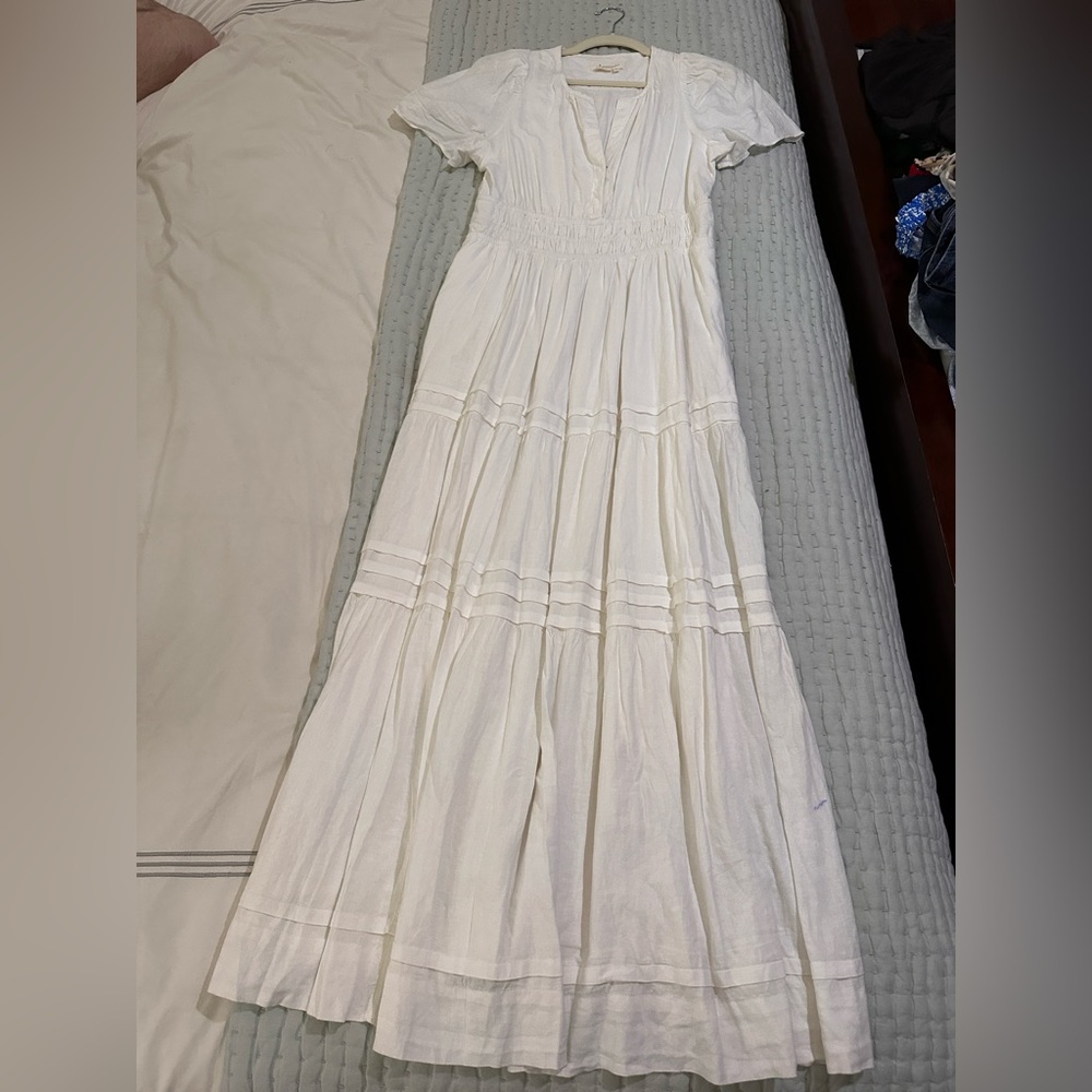 Anthropologie Somserset Linen Dress; Long; Short sleeved, size medium